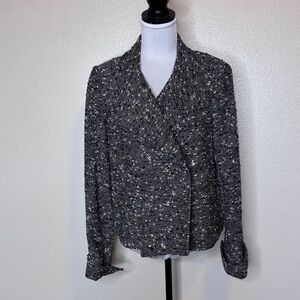 Lafayette 148 New York Black & White Herringbone Wool Tweed Blazer Jacket Size 8